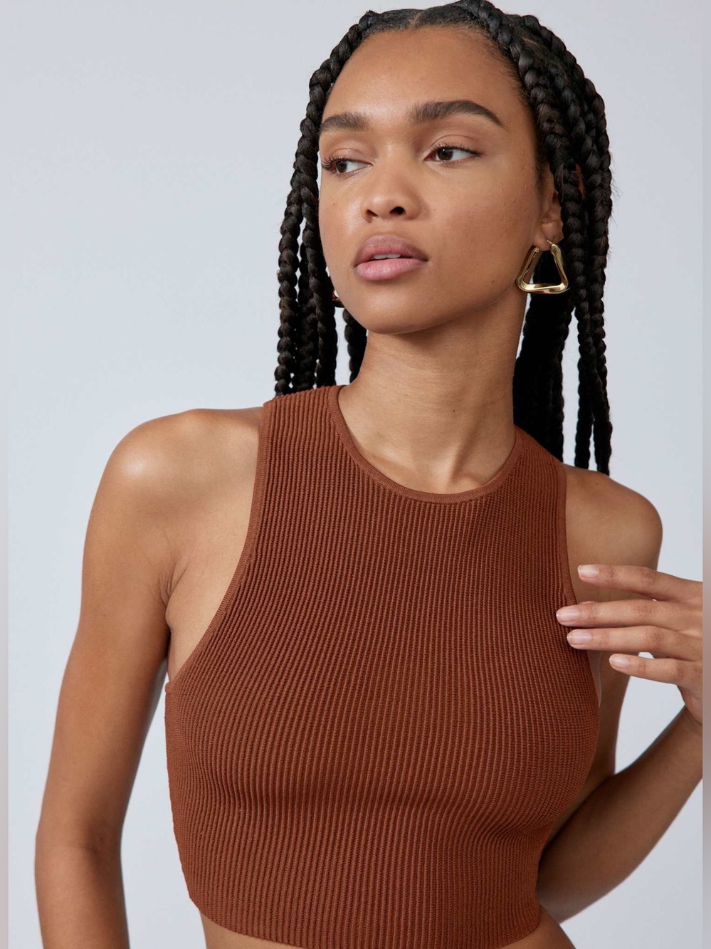 Aritzia Babaton Sculpt Knit Racer Cropped Tank Rich Copper